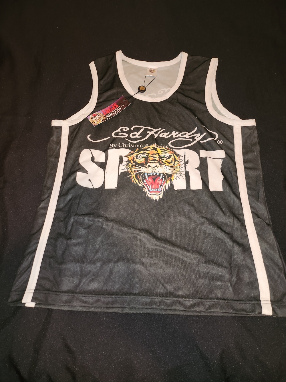 Ed Hardy Black & White 'Spirit' Tiger Jersey Tank